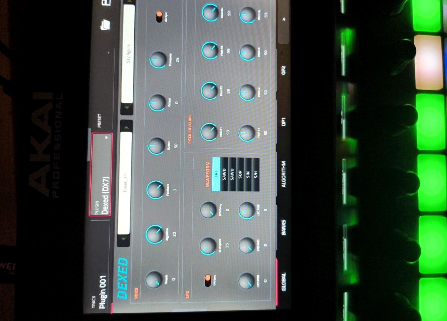 Dexed controls on a physical Akai Force