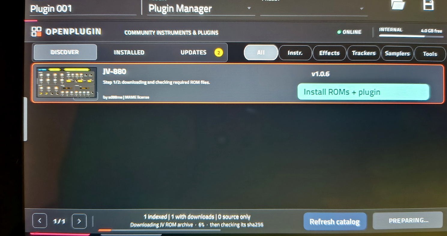 Install JV-880 ROMs + plugin on a physical Akai Force
